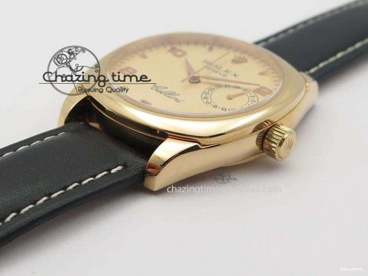 A2824 Cellini Markers Numeral Leather Date RG Rose Black Dial On Gold Strap 0721